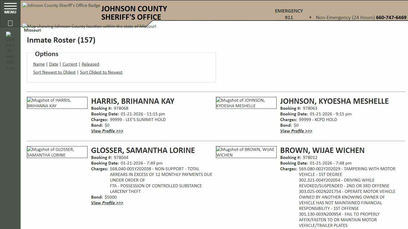 Inmate Roster - Current Inmates Booking Date Descending - Johnson County Sheriff MO
